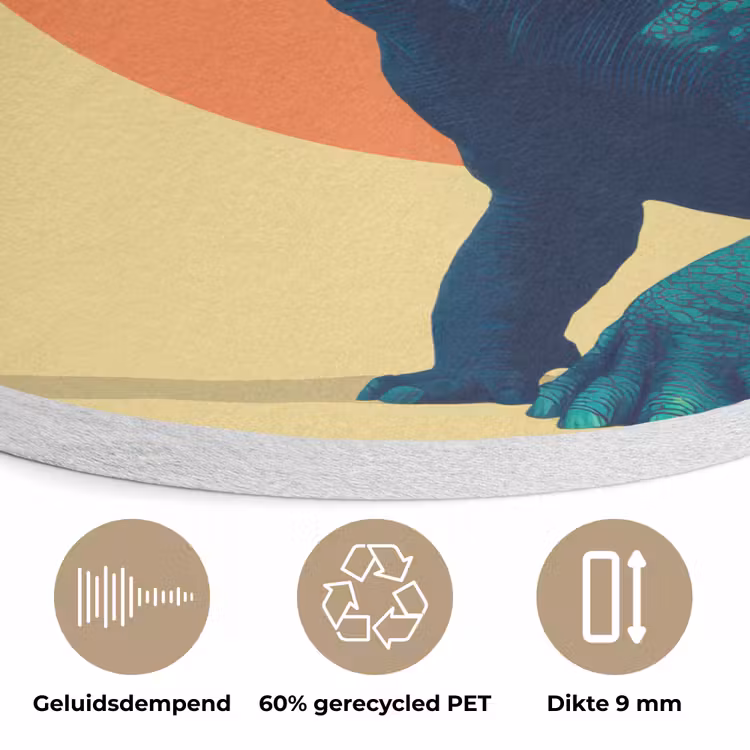 Triceratops - Cirkel - Oranje - Hoorns Akoestische PET Vilt - Rond klein -closeup_NL