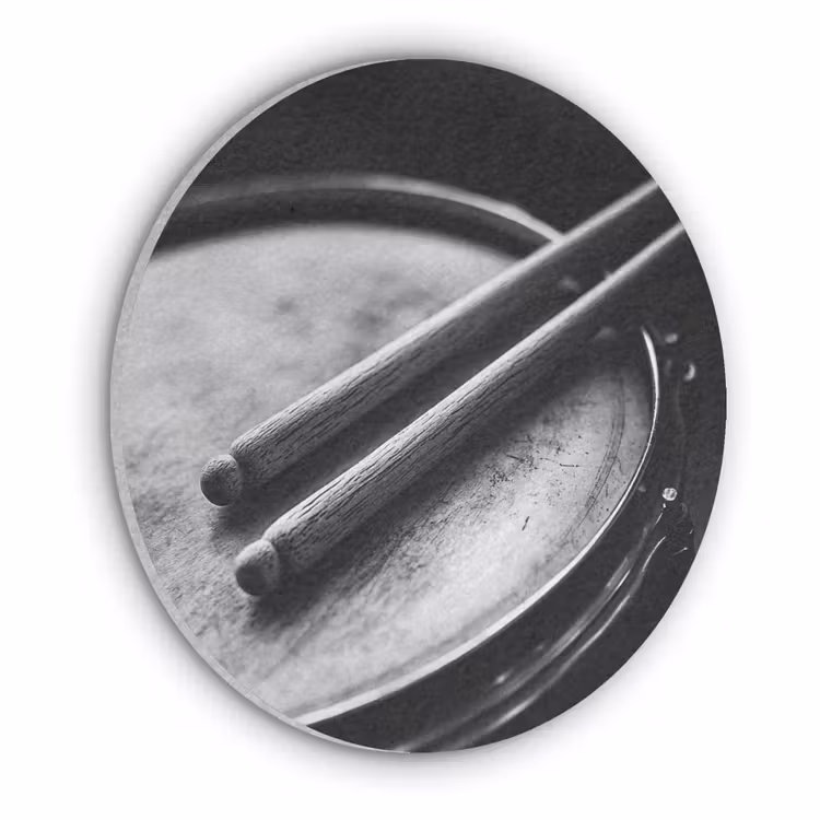 Trommel - Close-up - Drumstokken - Zwart Akoestische PET Vilt - Rond klein -3d