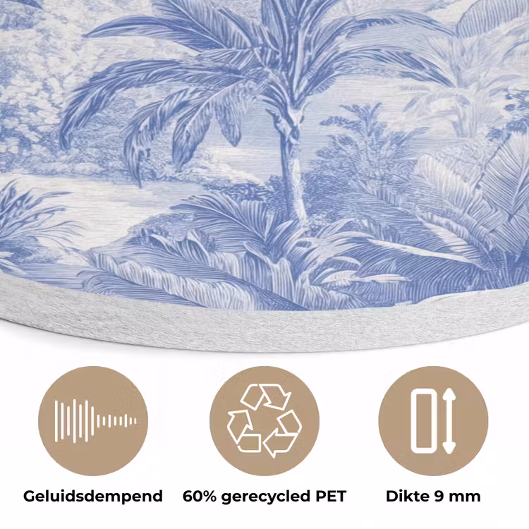 Tropisch - Jungle - Blauw Akoestische PET Vilt - Rond klein -closeup_NL