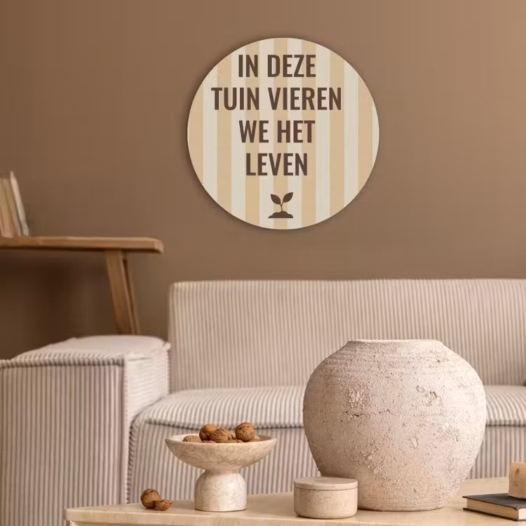 Tuin - Quote - Strepen - Zomer Akoestische PET Vilt - Rond klein -sfeer1