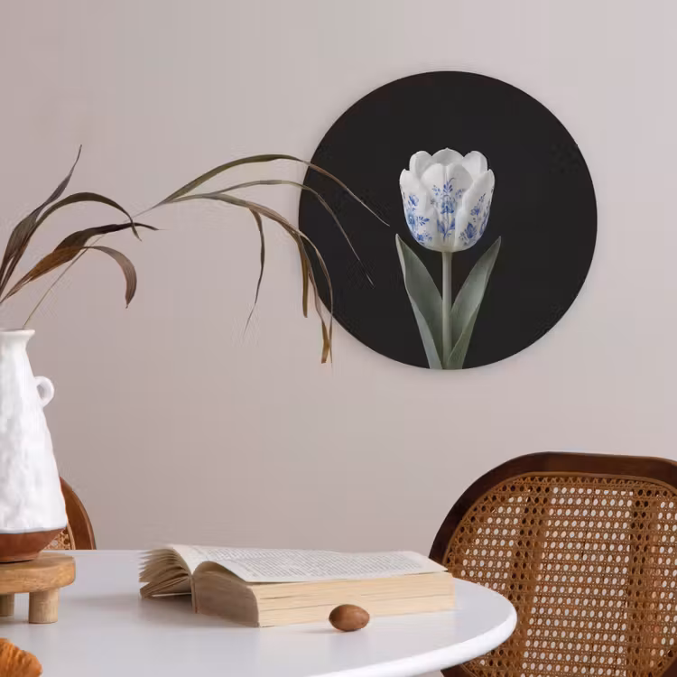 Tulp - Patroon - Blauw Akoestische PET Vilt - Rond klein -sfeer3