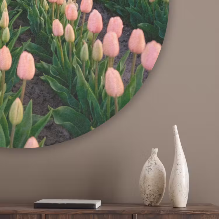 Tulpen - Landschap - Roze Akoestische PET Vilt - Rond klein -sfeer5_closeup
