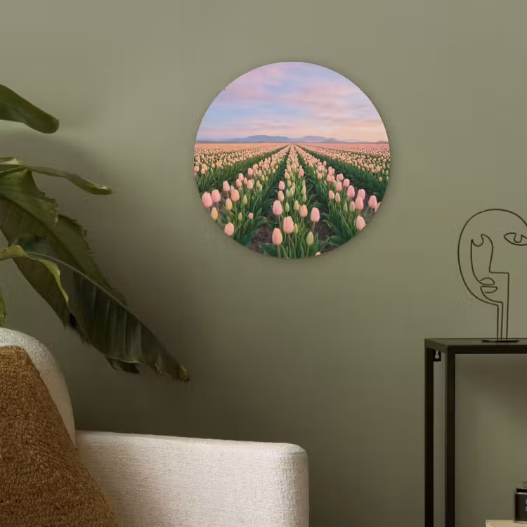 Tulpen - Landschap - Roze Akoestische PET Vilt - Rond klein -sfeer2