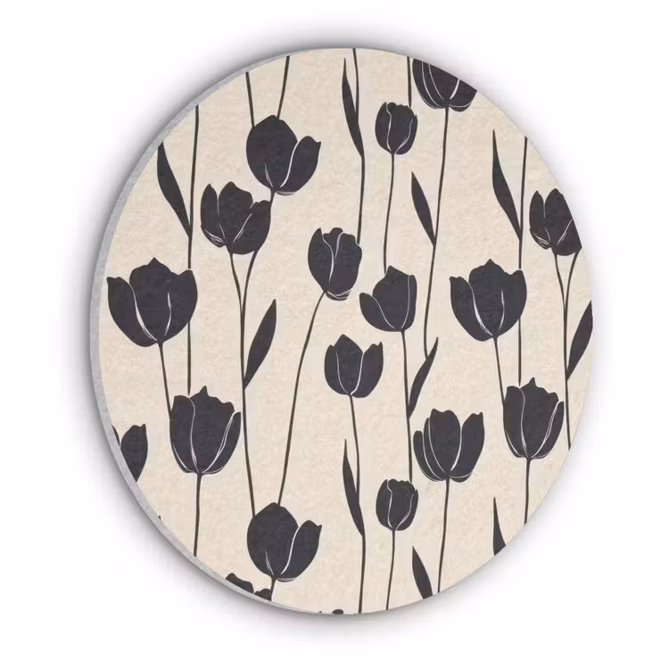 Tulpen - Patroon - Zwart Akoestische PET Vilt - Rond klein 838 -3d