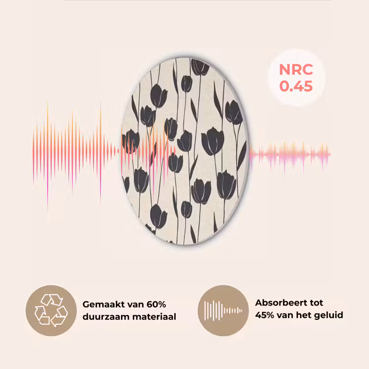 Tulpen - Patroon - Zwart Akoestische PET Vilt - Rond klein 838 -USP_NL