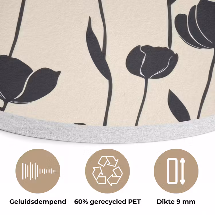 Tulpen - Patroon - Zwart Akoestische PET Vilt - Rond klein 838 -closeup_NL