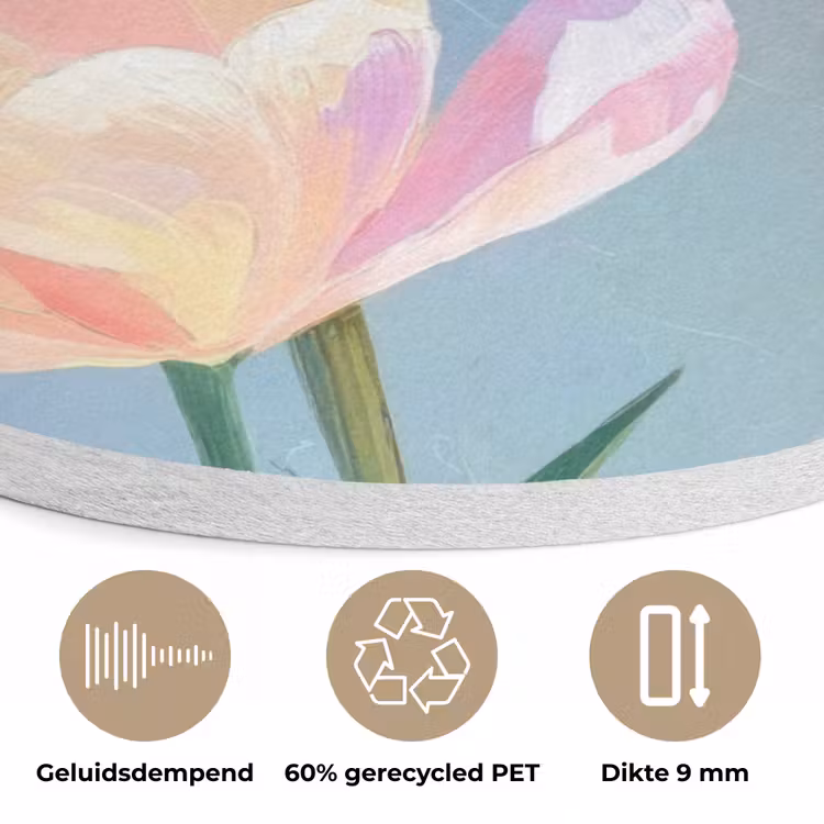 Tulpen - Roze accenten - Blauw Akoestische PET Vilt - Rond klein -closeup_NL