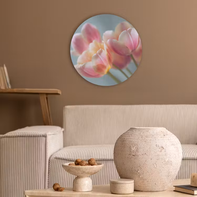 Tulpen - Roze - Stelen Akoestische PET Vilt - Rond klein -sfeer1