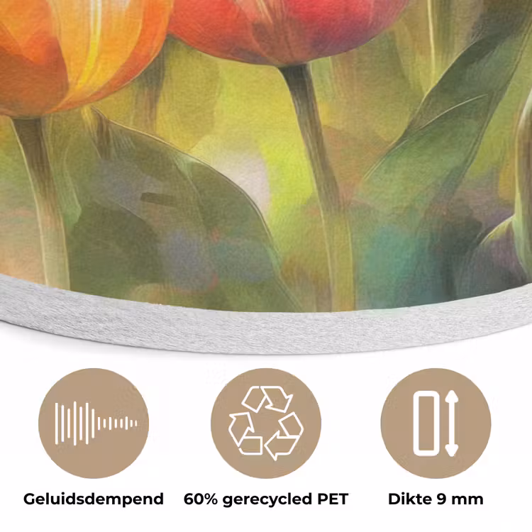 Tulpen - Sprookjesachtig - Kleurrijk Akoestische PET Vilt - Rond klein -closeup_NL