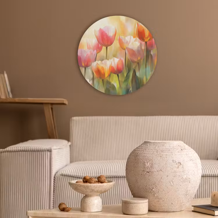 Tulpen - Sprookjesachtig - Kleurrijk Akoestische PET Vilt - Rond klein -sfeer1