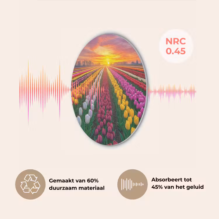Tulpenveld - Zonsondergang - Kleurrijk Akoestische PET Vilt - Rond klein -USP_NL
