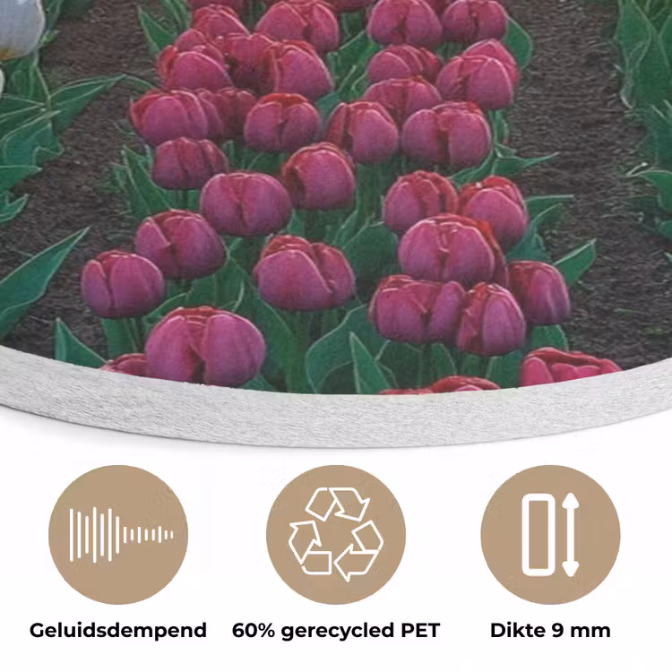 Tulpenveld - Zonsondergang - Kleurrijk Akoestische PET Vilt - Rond klein -closeup_NL