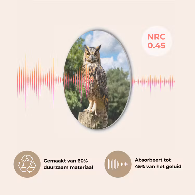 Uil - Boomstronk - Bos - Lucht Akoestische PET Vilt - Rond klein -USP_NL