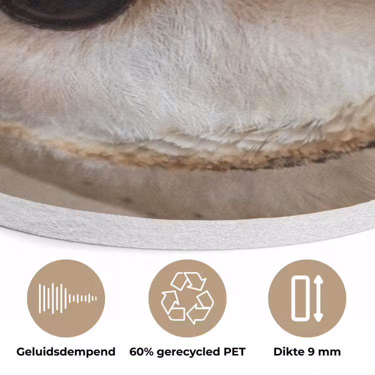 Uil - Bruin - Wit Akoestische PET Vilt - Rond klein -closeup_NL