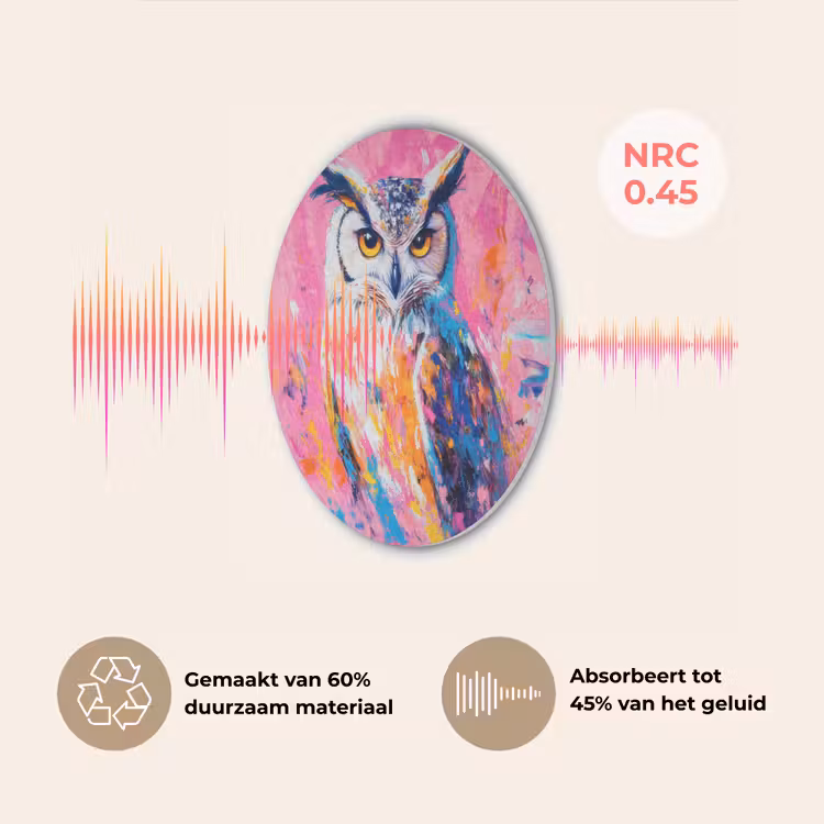Uil - Roze - Blauw - Verf - Abstract Akoestische PET Vilt - Rond klein -USP_NL