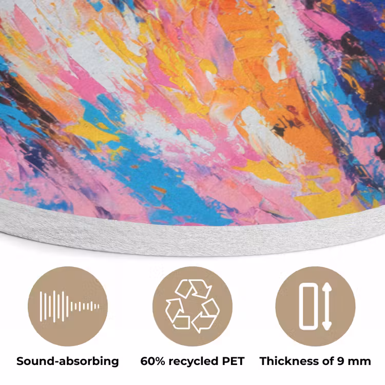 Uil - Roze - Blauw - Verf - Abstract Akoestische PET Vilt - Rond klein -closeup_NL