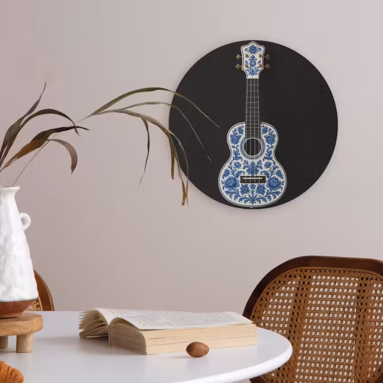 Ukelele - Delfts - Blauw - Muziek Akoestische PET Vilt - Rond klein -sfeer3