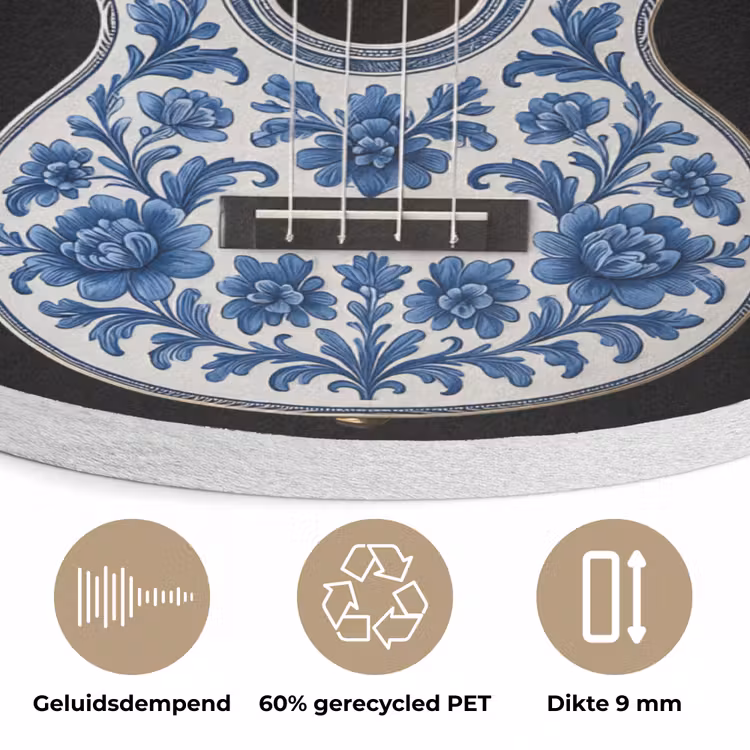 Ukelele - Delfts - Blauw - Muziek Akoestische PET Vilt - Rond klein -closeup_NL