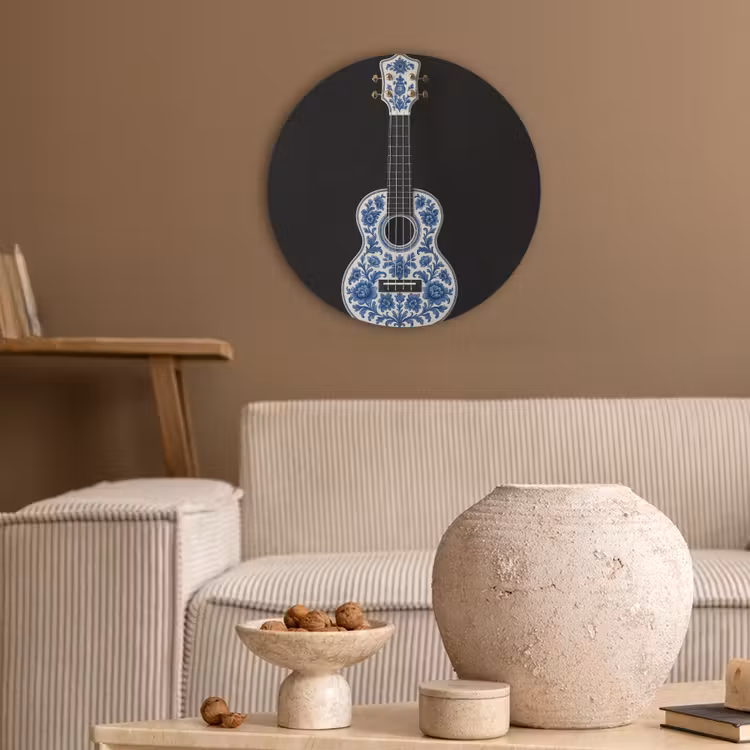 Ukelele - Delfts - Blauw - Muziek Akoestische PET Vilt - Rond klein -sfeer1