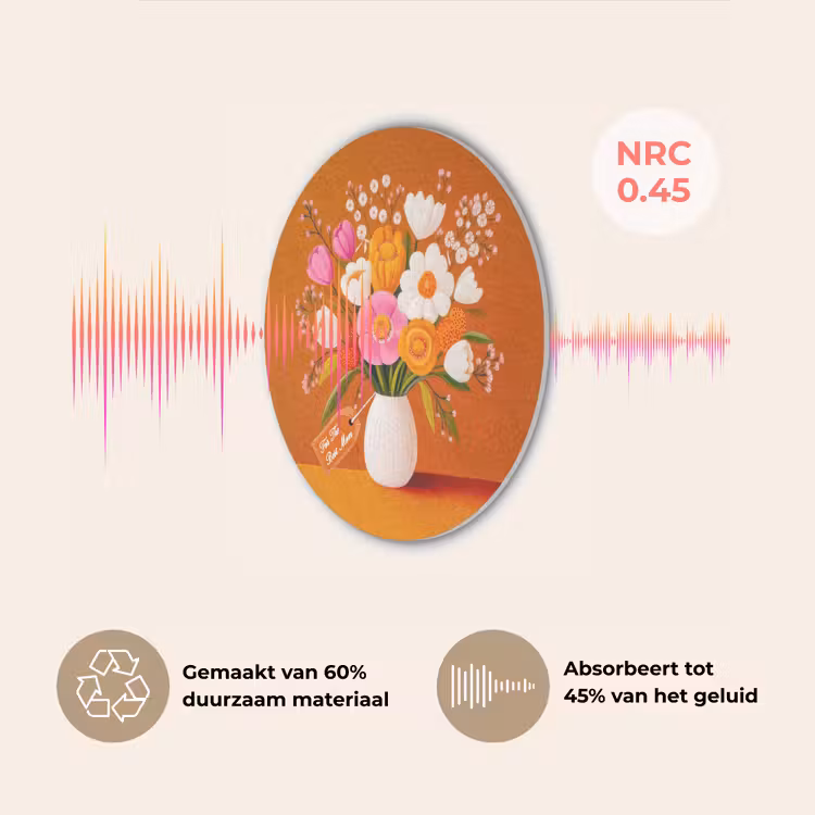 Vaas - Bloemen - Oranje Akoestische PET Vilt - Rond klein -USP_NL