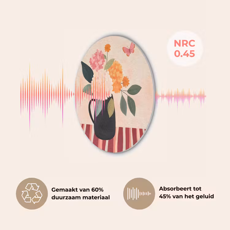 Vaas - Bloemen - Vlinder - Rood Akoestische PET Vilt - Rond klein -USP_NL