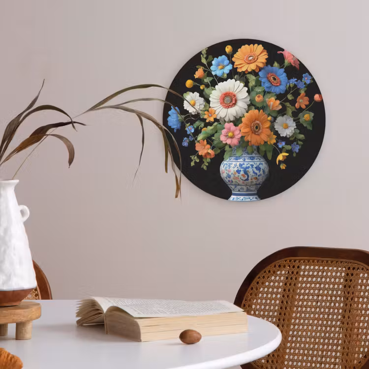 Vaas - Boeket - Bloemen - Kleur Akoestische PET Vilt - Rond klein -sfeer3
