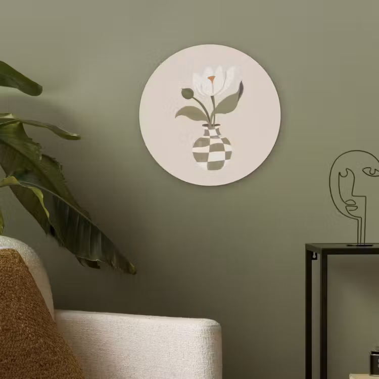 Vaas - Geruit - Bloem - Groen Akoestische PET Vilt - Rond klein -sfeer2