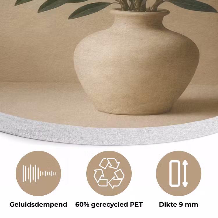 Vaas - Olijftakken - Bladeren - Beige Akoestische PET Vilt - Rond klein -closeup_NL