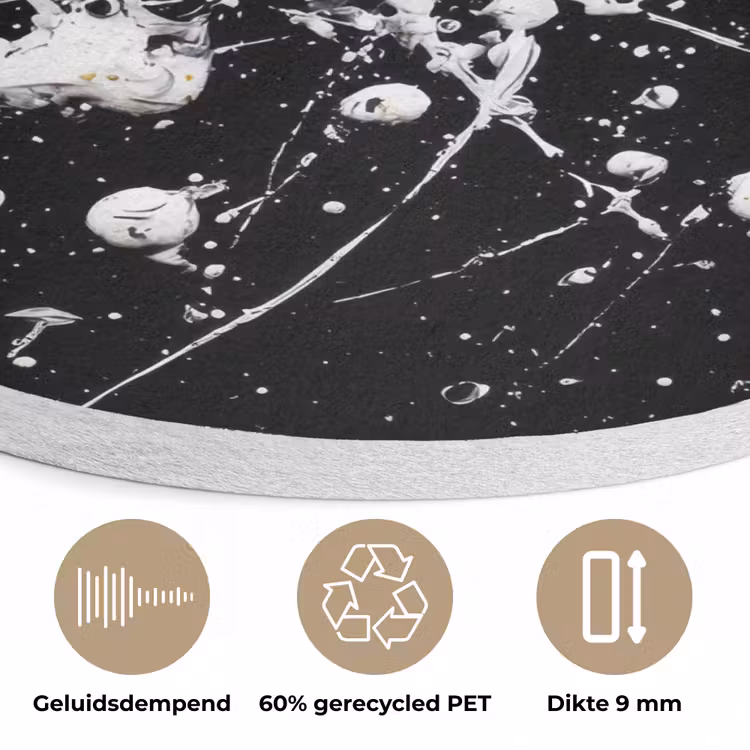 Verfspatten - Wit - Abstract - Explosie Akoestische PET Vilt - Rond klein -closeup_NL