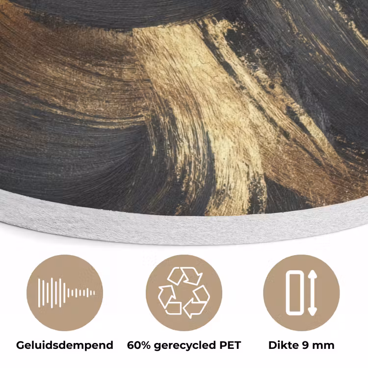 Verfstreken - Abstract - Goud - Zwart Akoestische PET Vilt - Rond klein 838 -closeup_NL