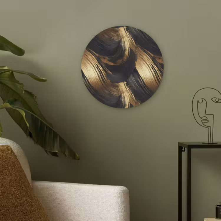 Verfstreken - Abstract - Goud - Zwart Akoestische PET Vilt - Rond klein 838 -sfeer2