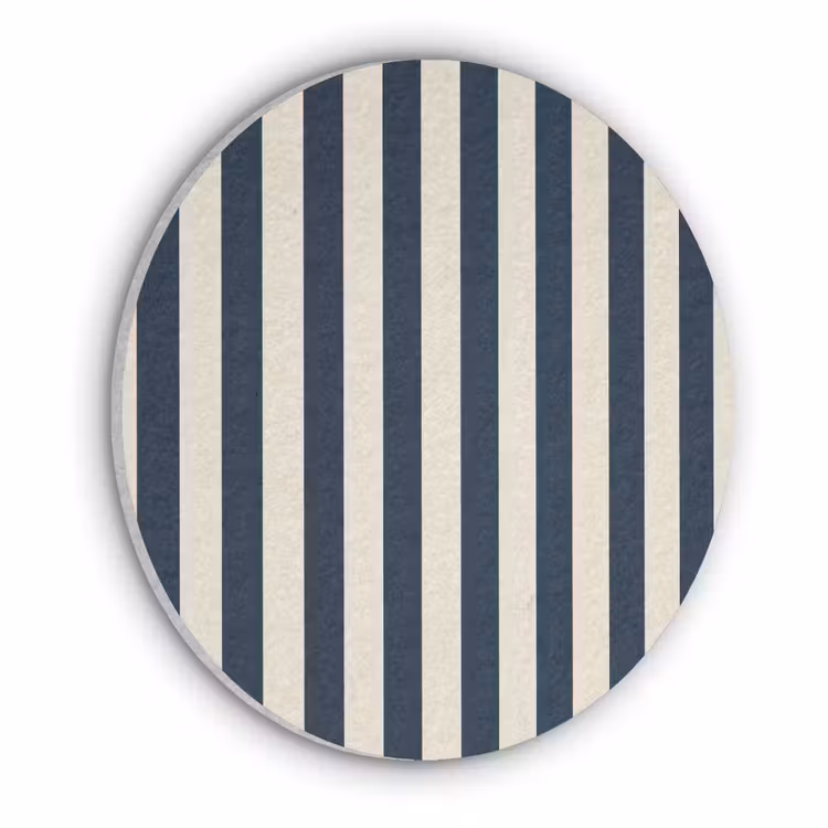 Verticale strepen - Blauw - Crème Akoestische PET Vilt - Rond klein 838 -3d