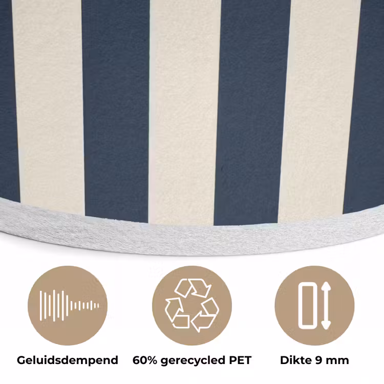 Verticale strepen - Blauw - Crème Akoestische PET Vilt - Rond klein 838 -closeup_NL