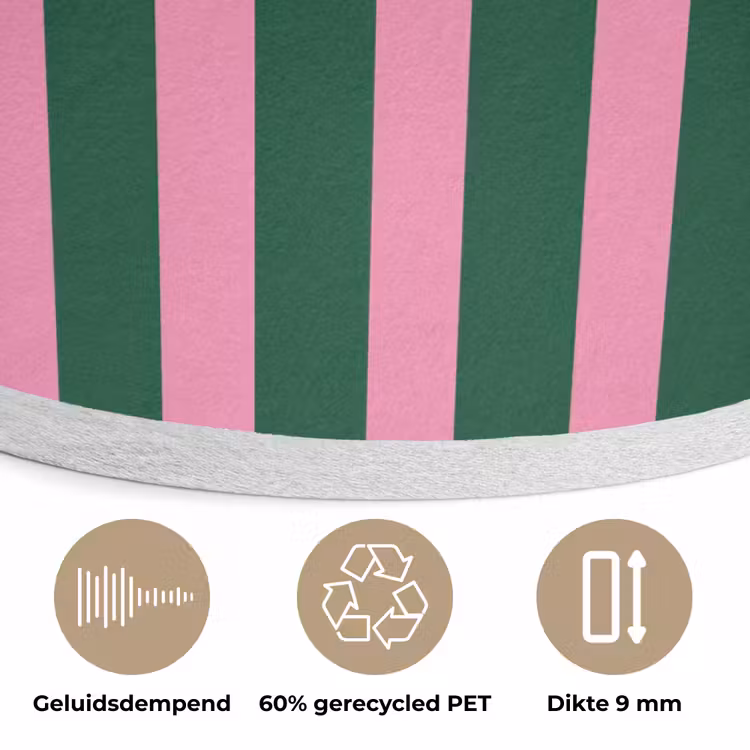 Verticale strepen - Groen - Roze Akoestische PET Vilt - Rond klein 838 -closeup_NL