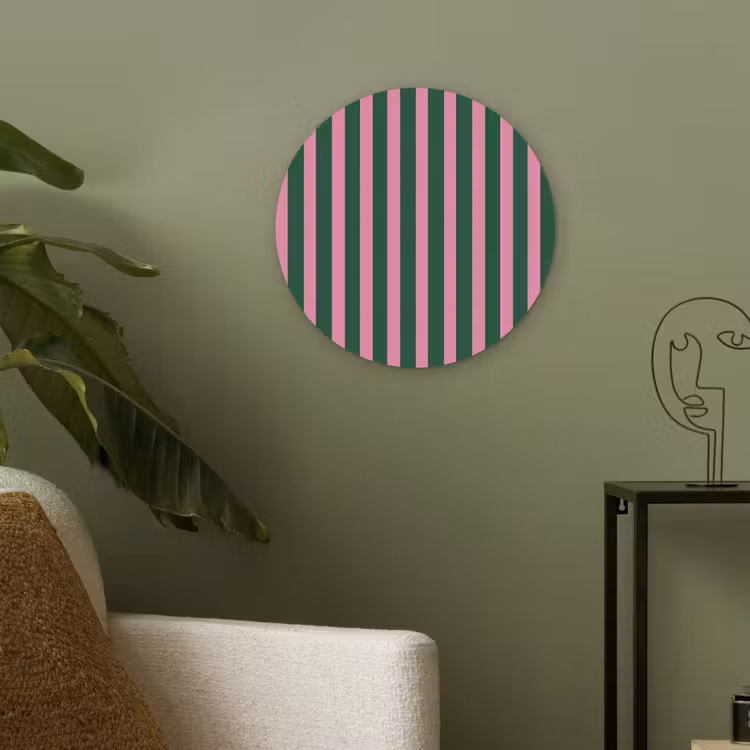 Verticale strepen - Groen - Roze Akoestische PET Vilt - Rond klein 838 -sfeer2