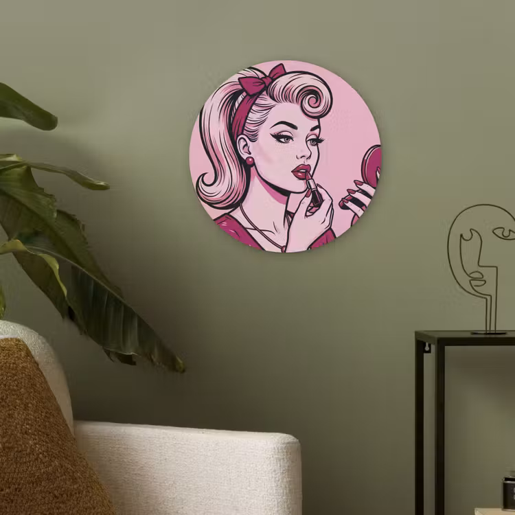 Vintage - Vrouw - Roze Akoestische PET Vilt - Rond klein -sfeer2