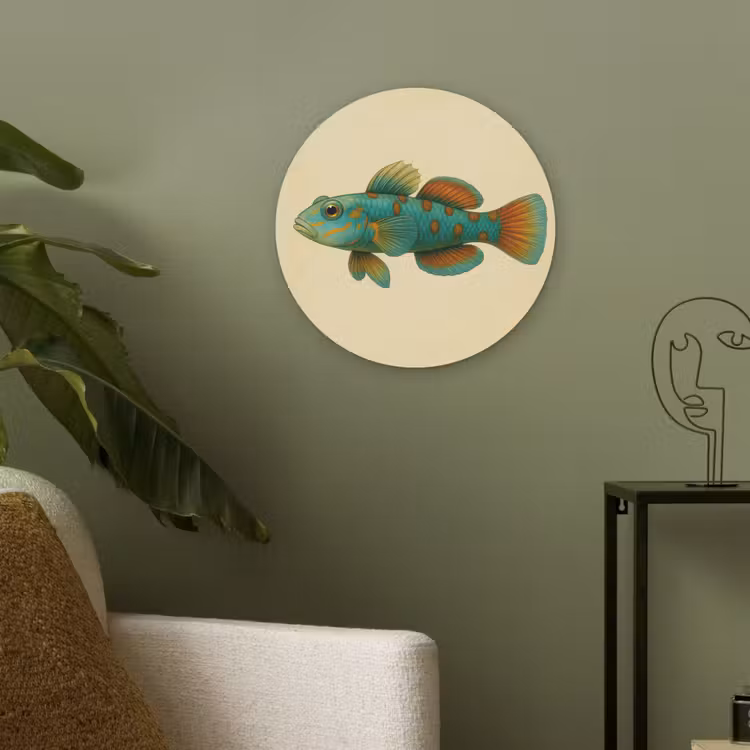 Vis - Blauw - Stippen - Schubben Akoestische PET Vilt - Rond klein -sfeer2