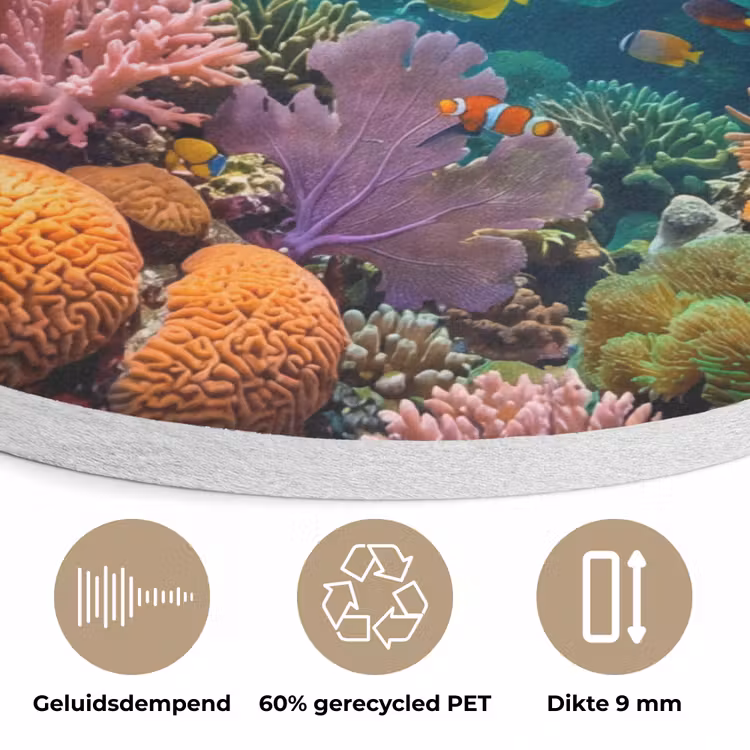 Vis - Koraal - Oceaan - Natuur - Kleurrijk Akoestische PET Vilt - Rond klein -closeup_NL