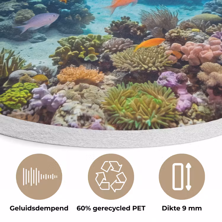 Vis - Koraalrif - Onderwater - Levendig - Blauw Akoestische PET Vilt - Rond klein -closeup_NL
