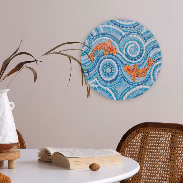 Vis - Mozaïek - Water - Decoratief - Blauw Akoestische PET Vilt - Rond klein -sfeer3