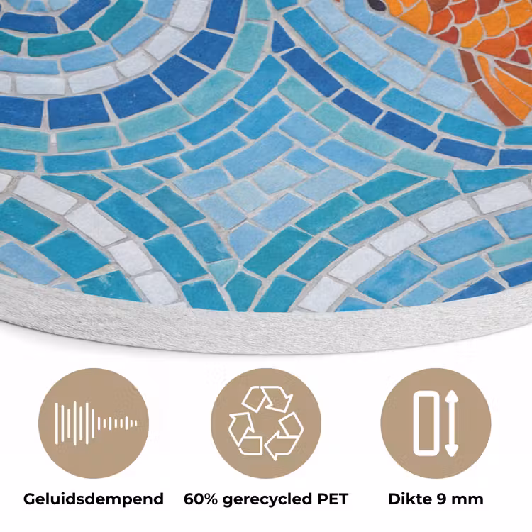 Vis - Mozaïek - Water - Decoratief - Blauw Akoestische PET Vilt - Rond klein -closeup_NL