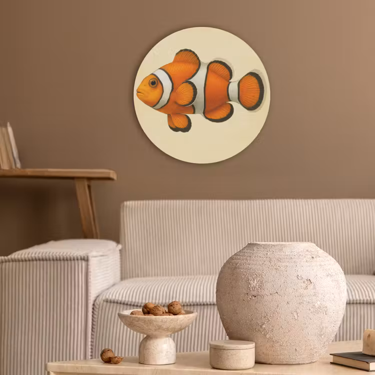 Vis - Oranje - Strepen Akoestische PET Vilt - Rond klein -sfeer1