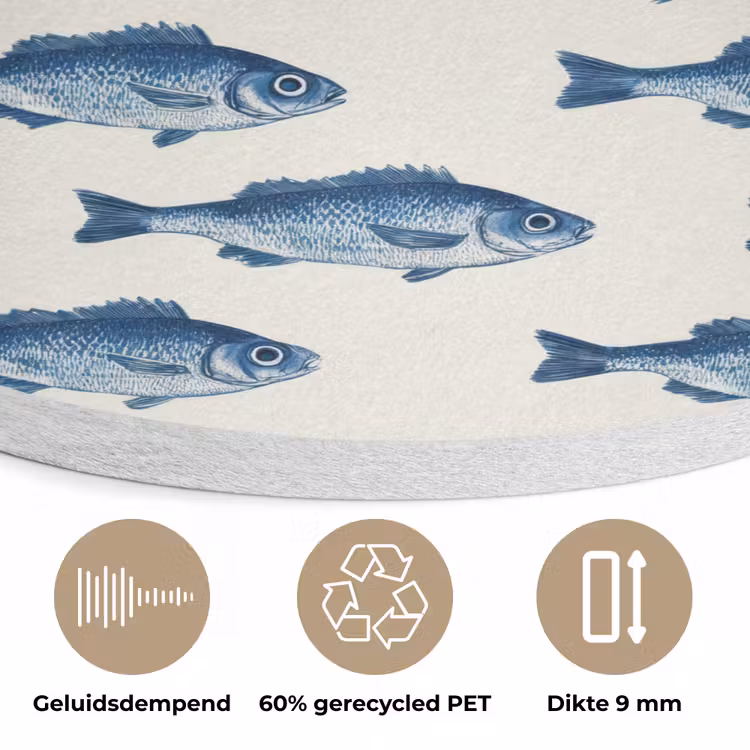 Vis - Patroon - Blauw Akoestische PET Vilt - Rond klein 838 -closeup_NL