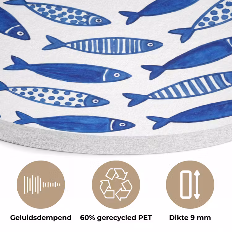 Vis - Patroon - Onderwater - Abstract - Blauw Akoestische PET Vilt - Rond klein -closeup_NL