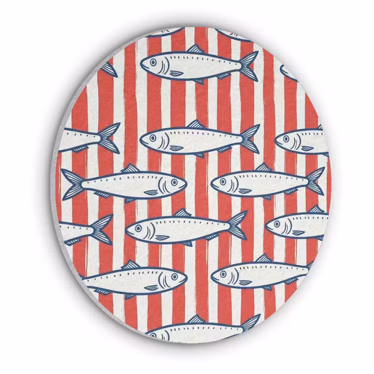 Vis - Patroon - Strepen - Illustratie - Rood Akoestische PET Vilt - Rond klein -3d