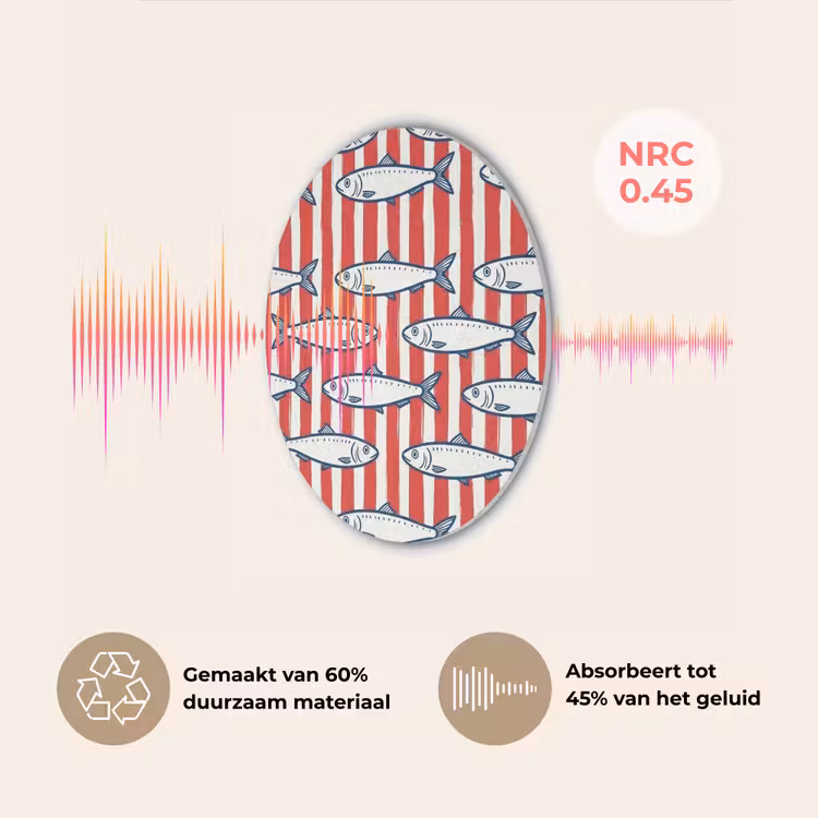 Vis - Patroon - Strepen - Illustratie - Rood Akoestische PET Vilt - Rond klein -USP_NL