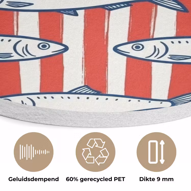Vis - Patroon - Strepen - Illustratie - Rood Akoestische PET Vilt - Rond klein -closeup_NL
