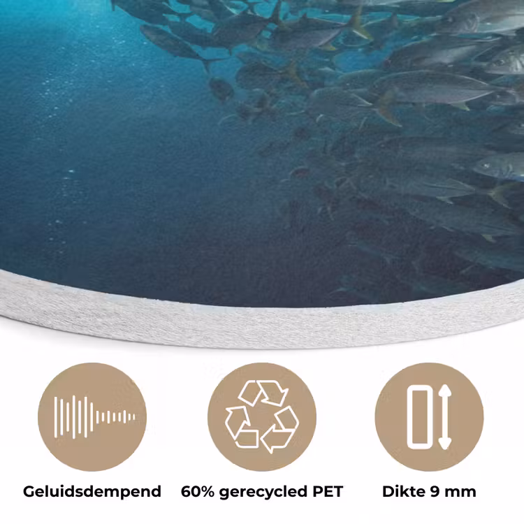 Vis - School - Oceaan - Natuur - Blauw Akoestische PET Vilt - Rond klein -closeup_NL