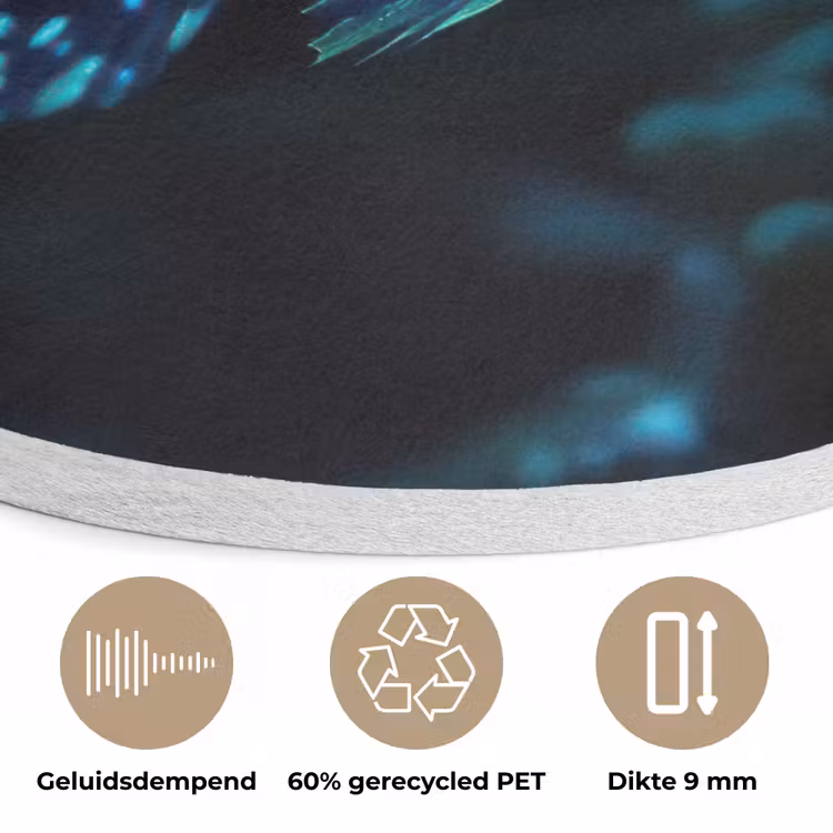 Vis - Stippen - Koraal - Blauw Akoestische PET Vilt - Rond klein -closeup_NL