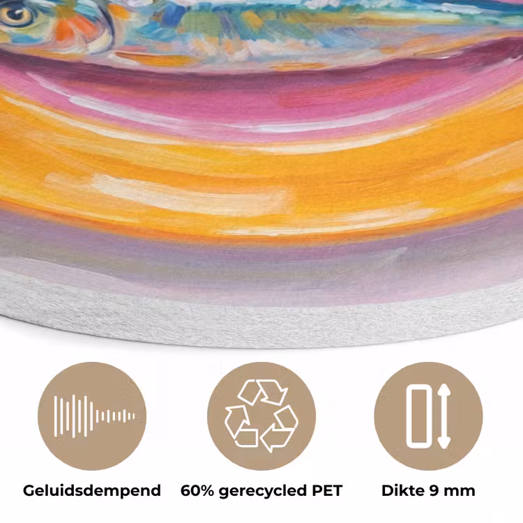 Vis - Vier - Eten - Modern - Kleurrijk Akoestische PET Vilt - Rond klein -closeup_NL
